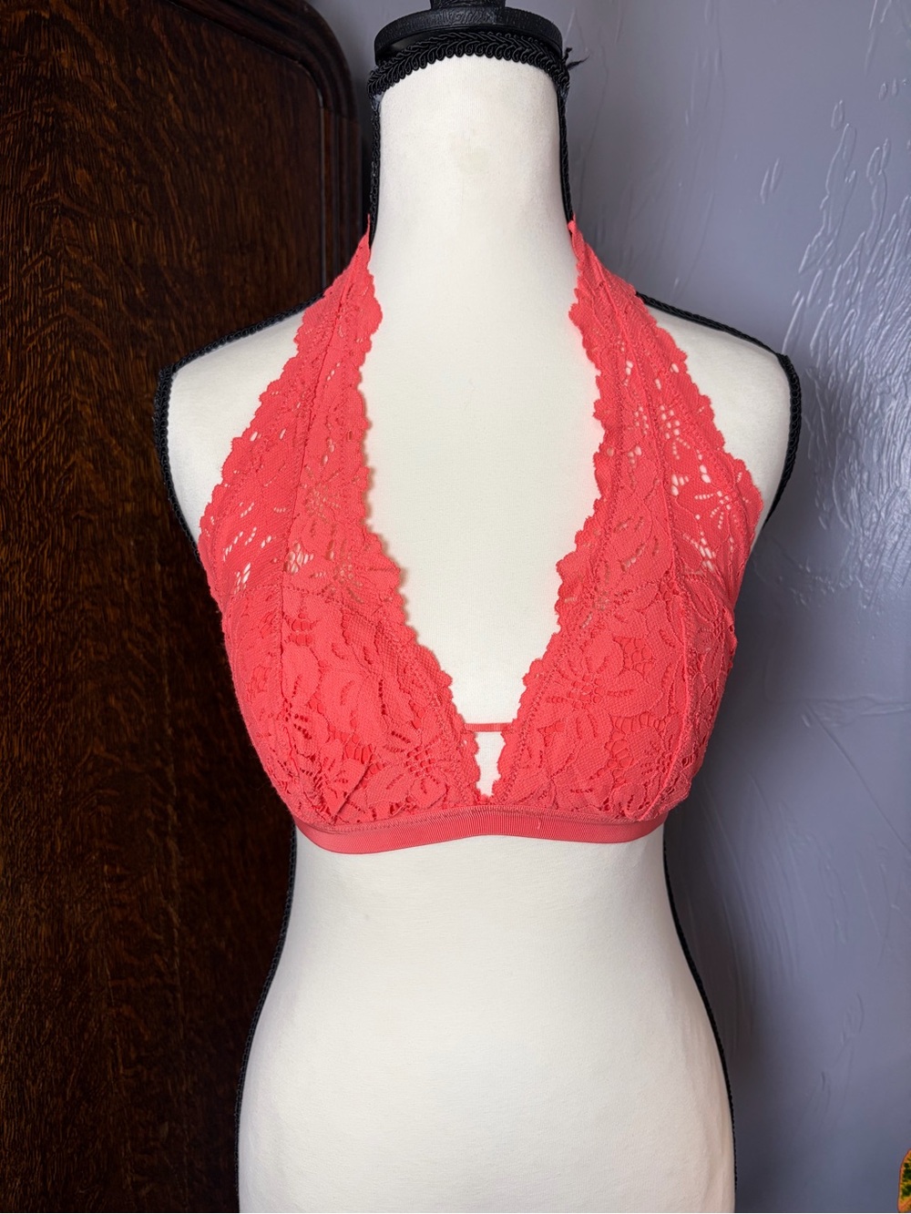 aerie Coral Lace Halter Bralette - Women Intimates Medium